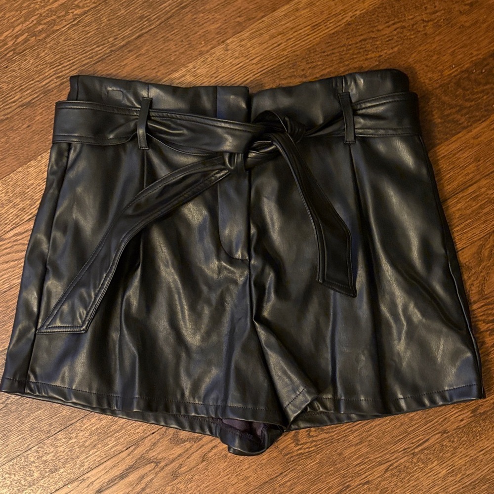 Entro Black Faux Leather High Waist Shorts